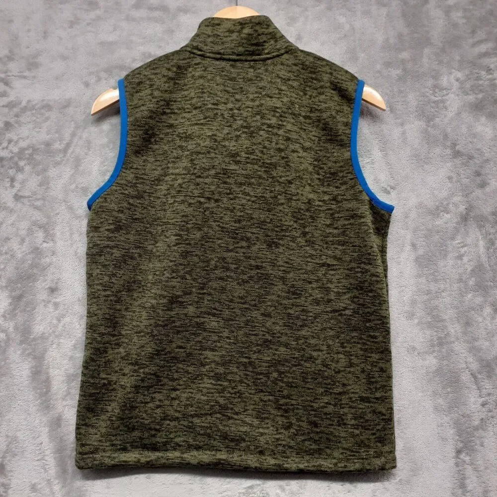 Lands End Youth L 14-16 Zip Front Fleece Vest Green Blue Trim Side Pockets